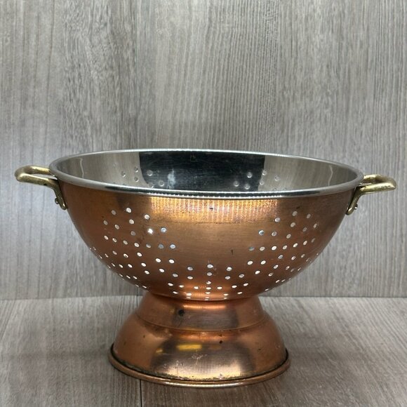 VTG Colander Copper w/ Brass Handle Footed Pedestal Strainer Rustic 9" - Picture 1 of 9